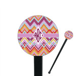 Ikat Chevron 7" Round Plastic Stir Sticks - Black - Single Sided (Personalized)