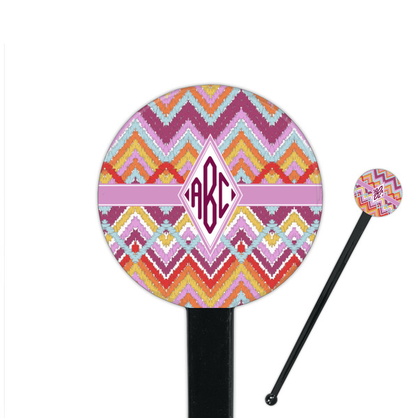 Custom Ikat Chevron 7" Round Plastic Stir Sticks - Black - Single Sided (Personalized)