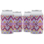 Ikat Chevron Can Cooler (12 oz) - Set of 4 w/ Monogram