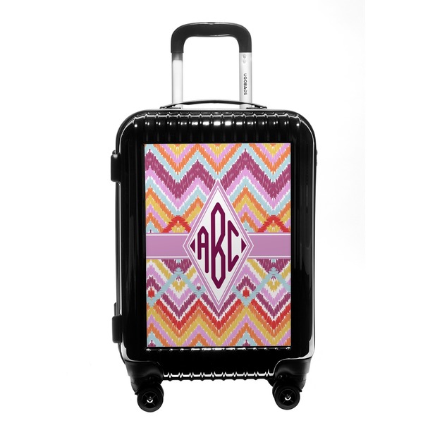 Custom Ikat Chevron Carry On Hard Shell Suitcase (Personalized)