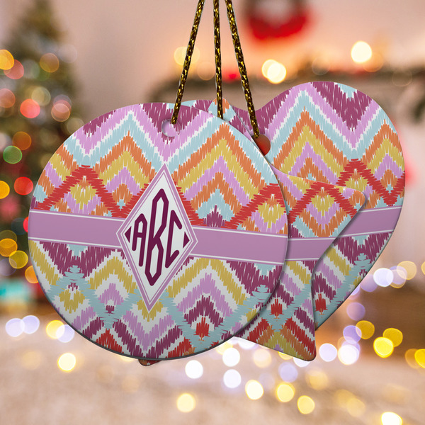 Custom Ikat Chevron Ceramic Ornament w/ Monogram