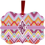 Ikat Chevron Metal Frame Ornament - Double Sided w/ Monogram