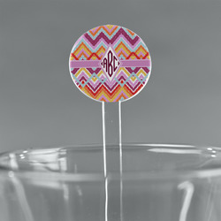 Ikat Chevron 7" Round Plastic Stir Sticks - Clear (Personalized)