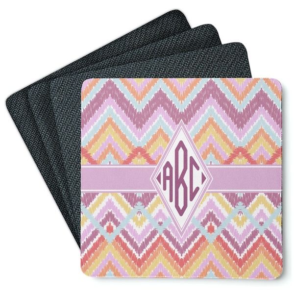 Custom Ikat Chevron Square Rubber Backed Coasters - Set of 4 (Personalized)