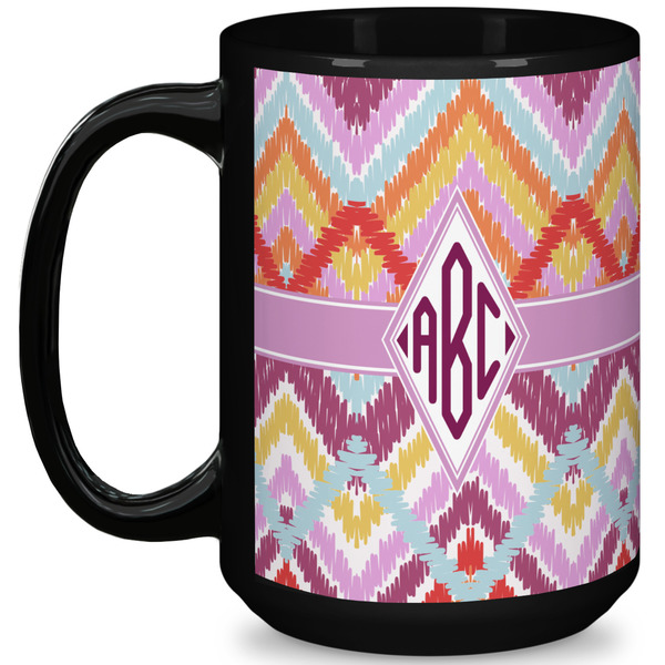 Custom Ikat Chevron 15 Oz Coffee Mug - Black (Personalized)