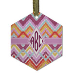 Ikat Chevron Flat Glass Ornament - Hexagon w/ Monogram