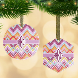 Ikat Chevron Flat Glass Ornament w/ Monogram