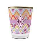 Ikat Chevron Glass Shot Glass - 1.5 oz - with Gold Rim - Single (Personalized)