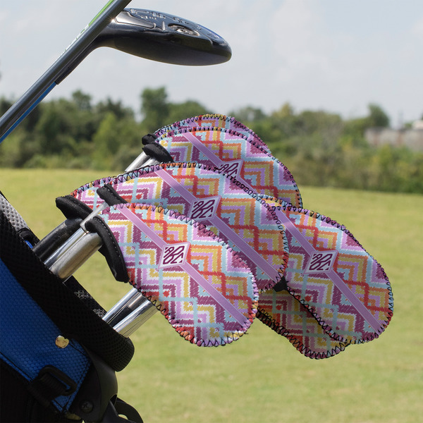 Custom Ikat Chevron Golf Club Iron Cover - Set of 9 (Personalized)