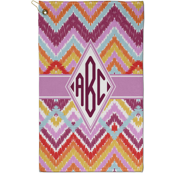 Custom Ikat Chevron Golf Towel - Poly-Cotton Blend - Small w/ Monograms