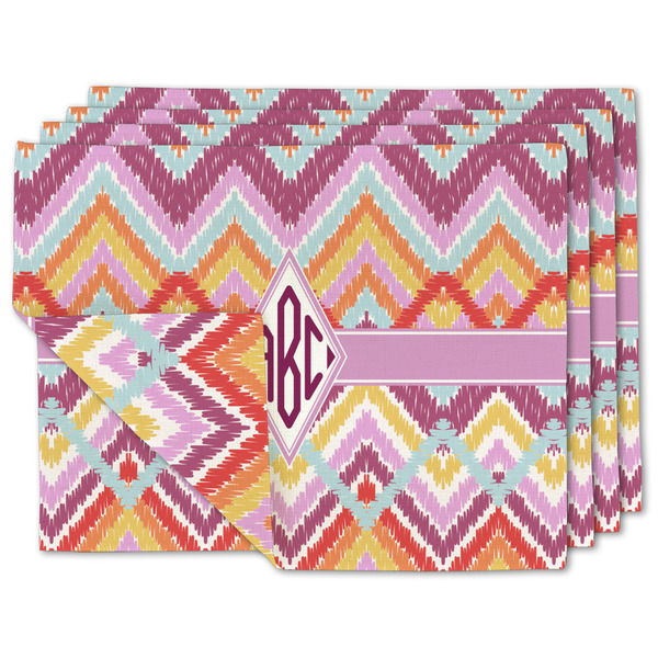 Custom Ikat Chevron Double-Sided Linen Placemat - Set of 4 w/ Monogram