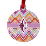 Ikat Chevron Metal Ball Ornament - Double Sided w/ Monogram