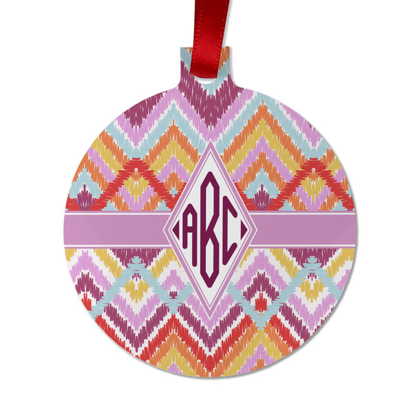 Custom Ikat Chevron Metal Ball Ornament - Double Sided w/ Monogram