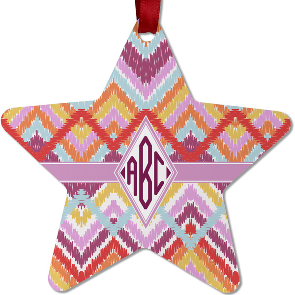 Custom Ikat Chevron Metal Star Ornament - Double Sided w/ Monogram