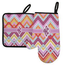 Ikat Chevron Left Oven Mitt & Pot Holder Set w/ Monogram