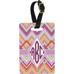 Ikat Chevron Plastic Luggage Tag - Rectangular w/ Monogram