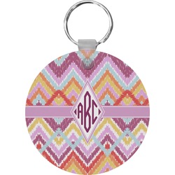 Ikat Chevron Round Plastic Keychain (Personalized)