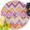 Ikat Chevron Round Linen Placemats - Front (w flowers)