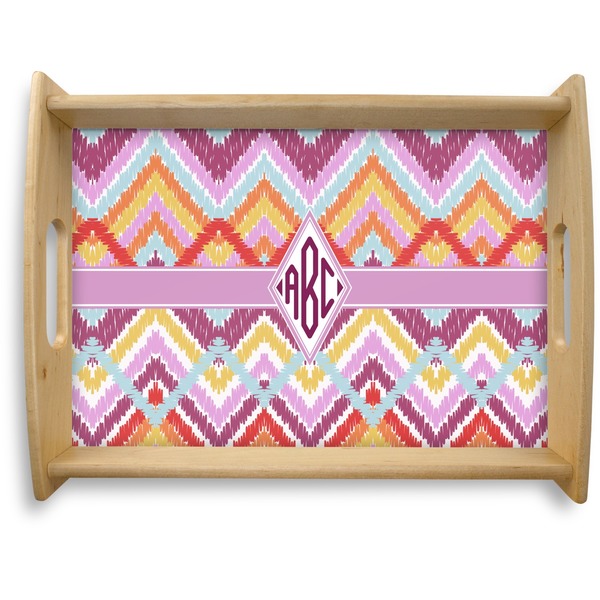 Custom Ikat Chevron Natural Wooden Tray - Large (Personalized)