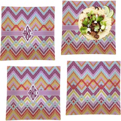 Ikat Chevron Set of 4 Glass Square Lunch / Dinner Plate 9.5" (Personalized)