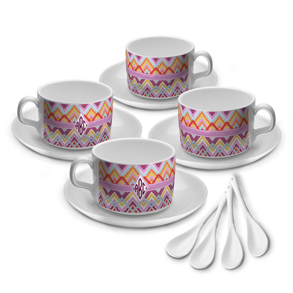 Custom Ikat Chevron Tea Cup - Set of 4 (Personalized)