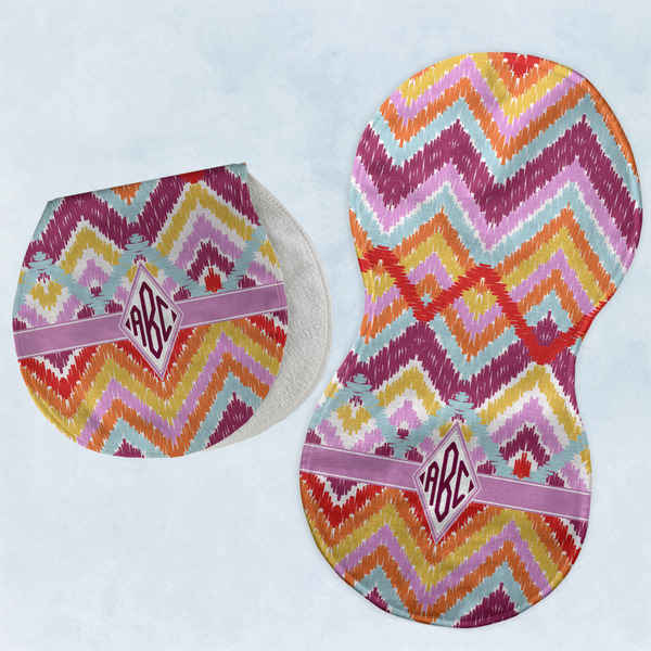 Custom Ikat Chevron Burp Pads - Velour - Set of 2 w/ Monogram