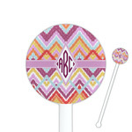 Ikat Chevron 5.5" Round Plastic Stir Sticks - White - Double Sided (Personalized)