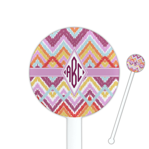 Custom Ikat Chevron 5.5" Round Plastic Stir Sticks - White - Double Sided (Personalized)