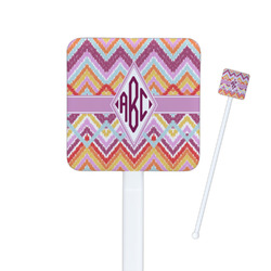 Ikat Chevron Square Plastic Stir Sticks - Single Sided (Personalized)