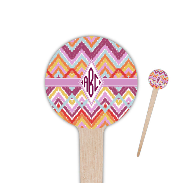 Custom Ikat Chevron 4" Round Wooden Food Picks - Double Sided (Personalized)