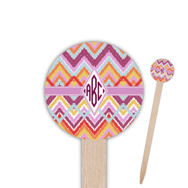 Custom Ikat Chevron Round Wooden Food Picks (Personalized)