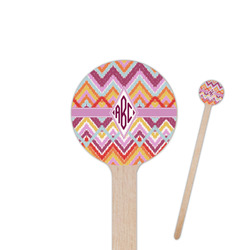 Ikat Chevron 7.5" Round Wooden Stir Sticks - Single Sided (Personalized)