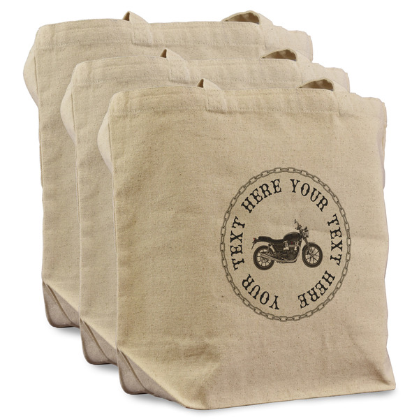 Custom Motorcycle Reusable Cotton Grocery Bags - Set of 3 (Personalized)