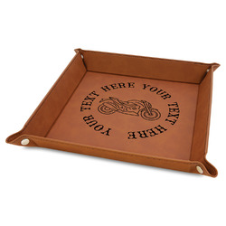 Motorcycle Faux Leather Dice Tray - 9" x 9" - Rawhide (Personalized)