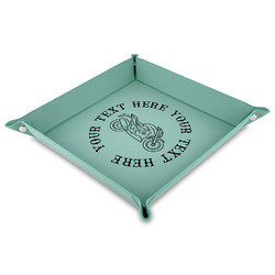 Motorcycle Faux Leather Dice Tray - 9" x 9"  - Teal (Personalized)