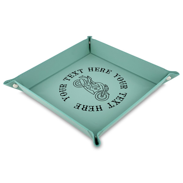 Custom Motorcycle Faux Leather Dice Tray - 9" x 9"  - Teal (Personalized)