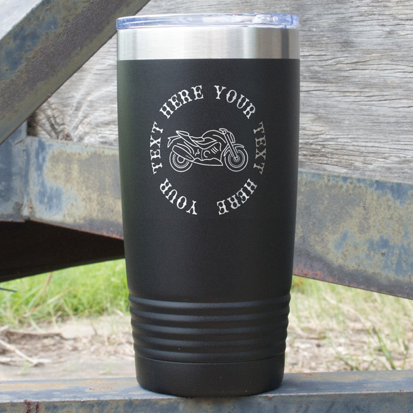 Custom Motorcycle 20 oz Stainless Steel Tumbler - Black - Double Sided (Personalized)
