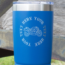 Motorcycle 20 oz Stainless Steel Tumbler - Royal Blue - Double Sided (Personalized)