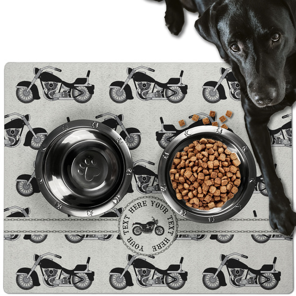 Custom Motorcycle Dog Food Mat - Large w/ Name or Text