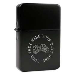 Motorcycle Windproof Lighter - Black - Single Sided & Lid Engraved (Personalized)