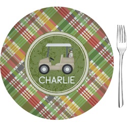 Golfer's Plaid 8" Glass Appetizer / Dessert Plates - Single or Set (Personalized)
