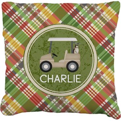 Golfer's Plaid Faux-Linen Throw Pillow 16" (Personalized)