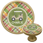 Golfer's Plaid Cabinet Knob - Gold (Personalized)