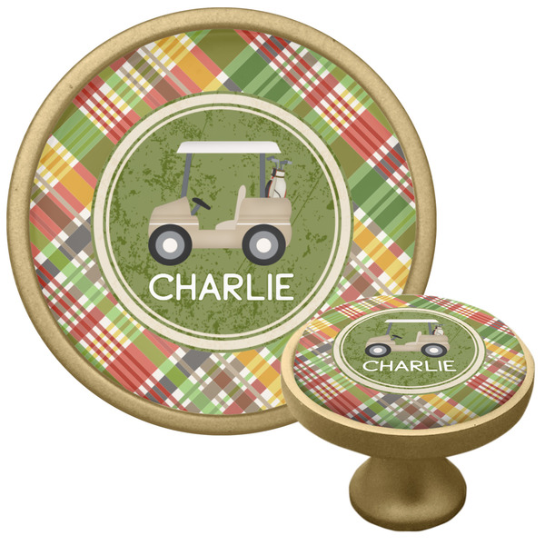 Custom Golfer's Plaid Cabinet Knob - Gold (Personalized)