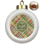 Golfer's Plaid Ceramic Ball Ornaments - Poinsettia Garland (Personalized)