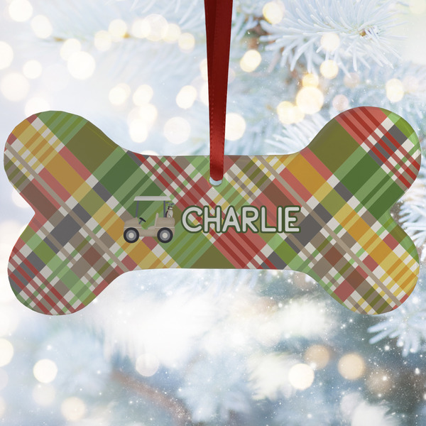 Custom Golfer's Plaid Ceramic Dog Ornament w/ Name or Text