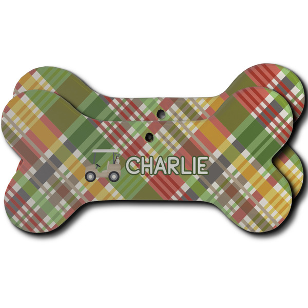 Custom Golfer's Plaid Ceramic Dog Ornament - Front & Back w/ Name or Text