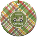 Golfer's Plaid Round Ceramic Ornament w/ Name or Text