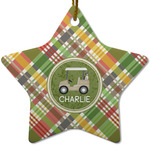 Golfer's Plaid Star Ceramic Ornament w/ Name or Text