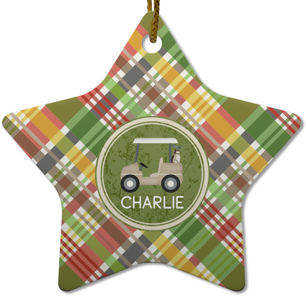 Custom Golfer's Plaid Star Ceramic Ornament w/ Name or Text